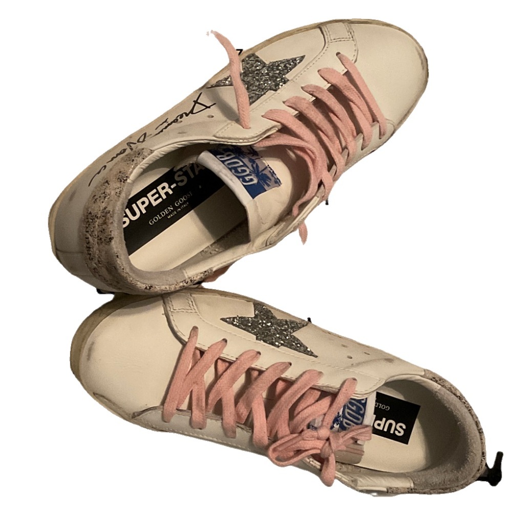 Golden Goose White Sneakers with Pink Laces and Silver Star - Picture 2 of 12